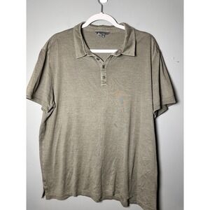 John Varvatos XL Polo Shirt Mens‎ Olive Green Silk Cotton Short Sleeve Casual